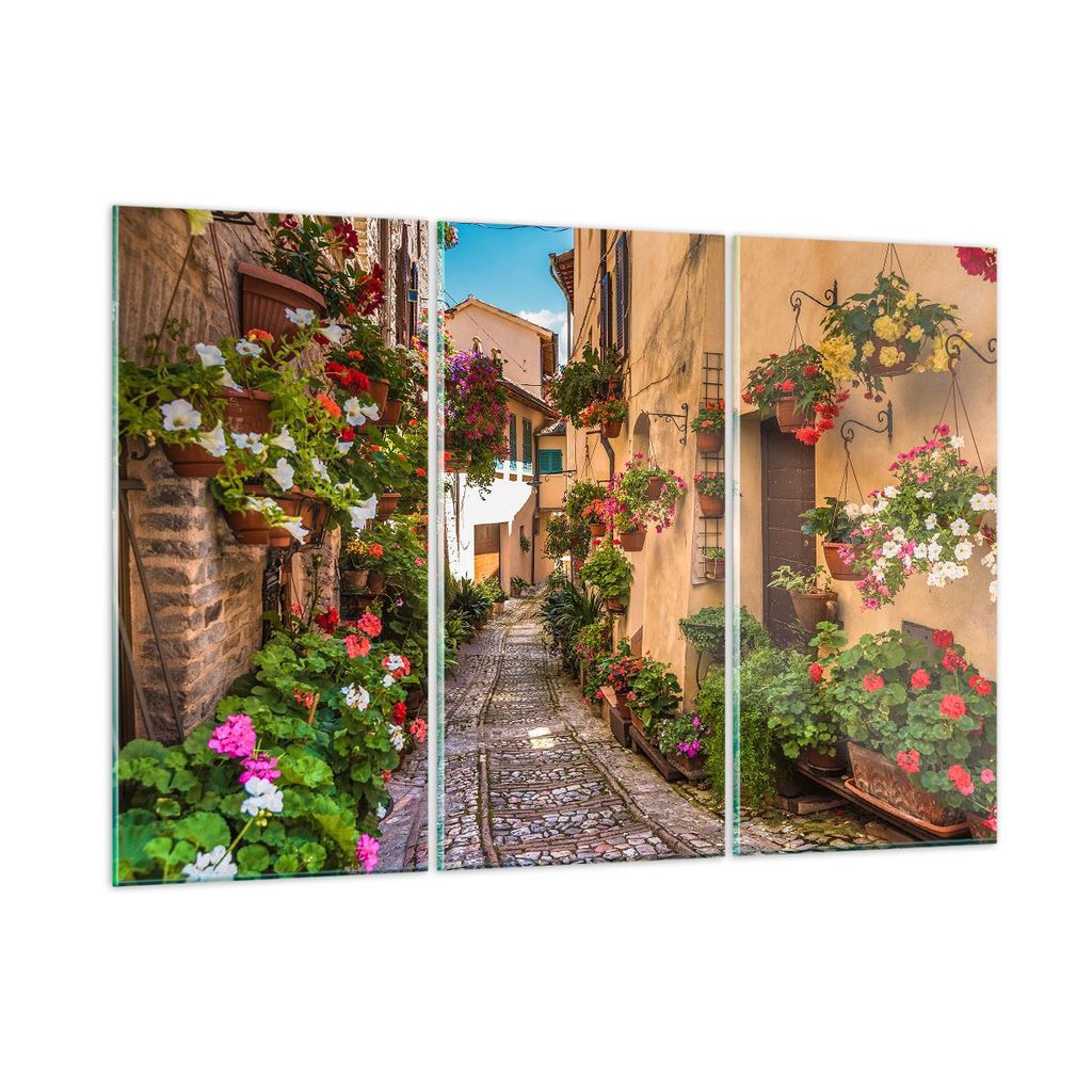 Bilder auf glas - Path Blumen Haus Hof - 165x110cm - Glasbilder - Wandbilder - Kunstdruck - zum Aufhängen bereit - Wanddekoration aus Glas - Glas ...