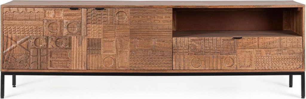 TV-Schrank Kindia 180 x 42 x 55 cm Mango MDF Stahl Natur Schwarz
