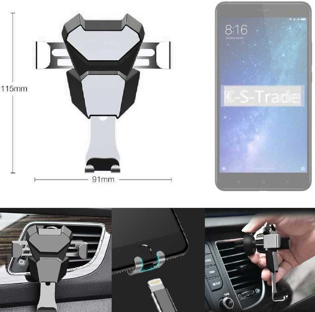 K-S-Trade Lüftungshalterung kompatibel mit Xiaomi Mi Max 3 kompakte Handy-Halterung Lüftungsschlitz Lüftungsgitter Autohalterung KFZ Auto-Halterung