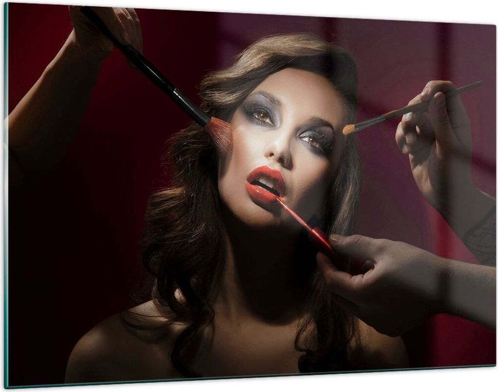 Bilder auf glas - Frau Make-up schön - 120x80cm - Glasbilder - Wandbilder - Kunstdruck - zum Aufhängen bereit - Wanddekoration aus Glas - Glas Bi...