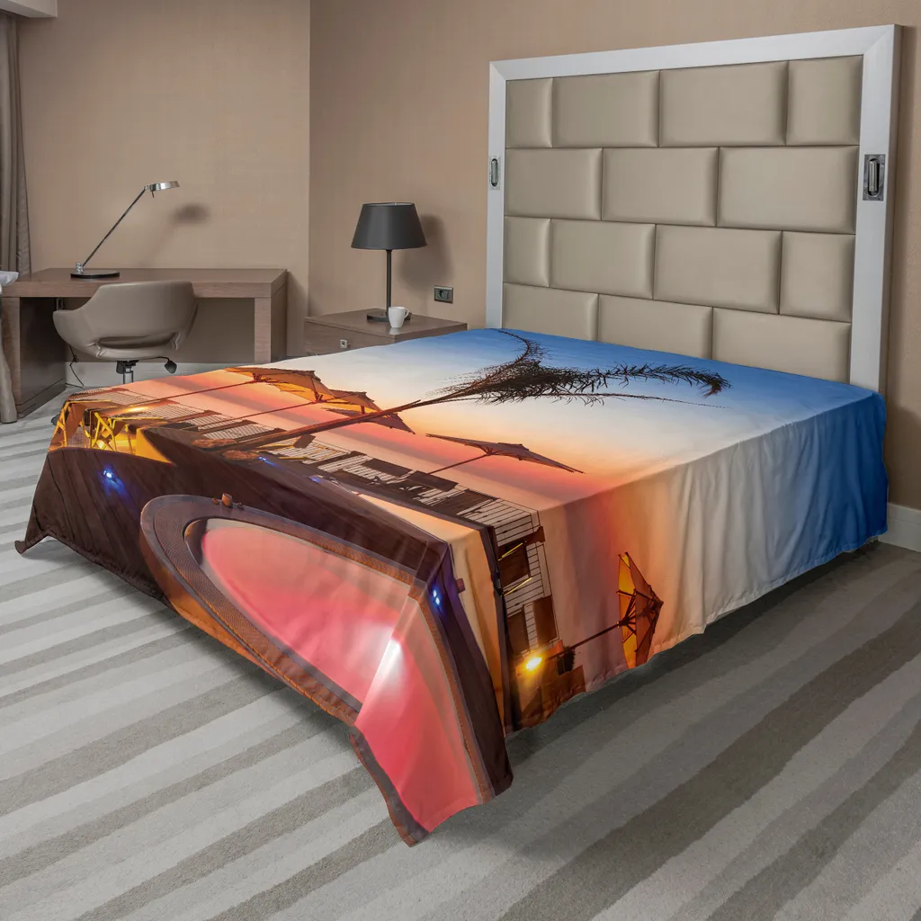 Drap Plat Ambiance Détente et Calme Motif Plage Caraïbes pour Lit