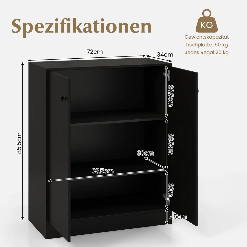 Buffet noir avec tablettes ajustables et structure autoportante stable - 2