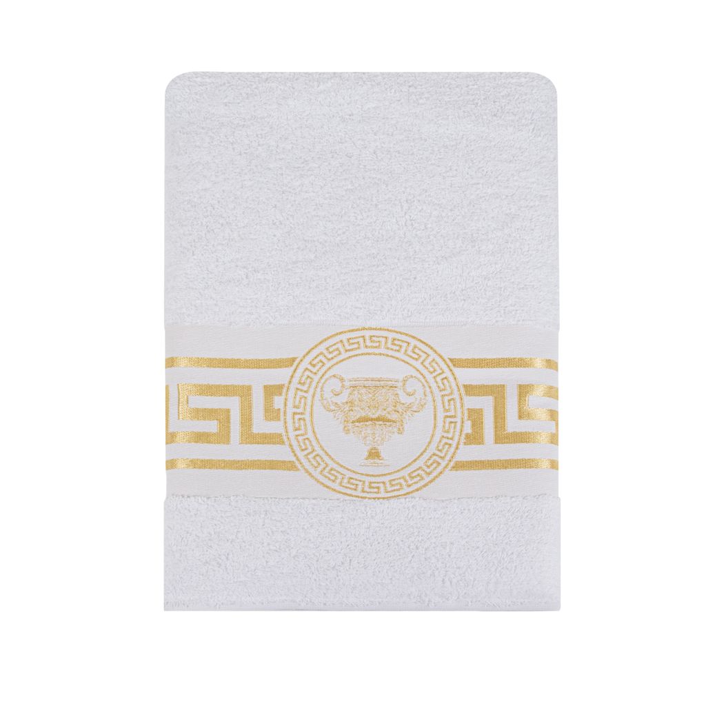 Mäander Amphore Handtücher Duschtücher Gästetücher Saunatücher Flauschige Frottee Baumwolle in Weiss Gold 100 cm x 150 cm