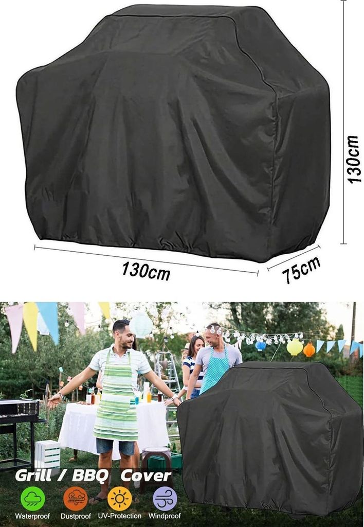 Grillabdeckung wasserdicht 130x75x130 cm BBQ Schutzhaube wetterfest UV-beständig für Gasgrill Holzkohlegrill Elektrogrill Outdoor Garten Terrasse