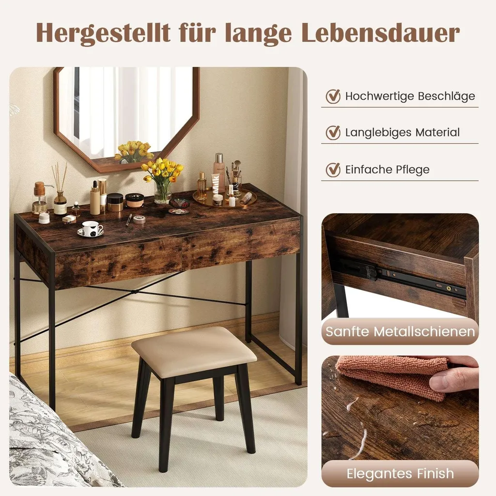 Bureau d'ordinateur compact, 2 tiroirs de rangement, aspect chêne rustique - 5