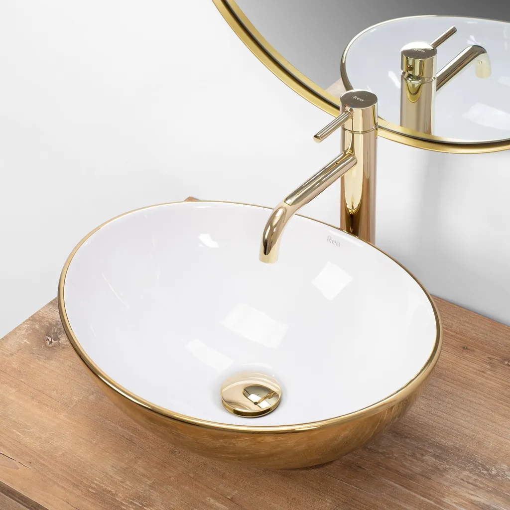 Lavabo da Appoggio Rea Sofia Gold / White - 3