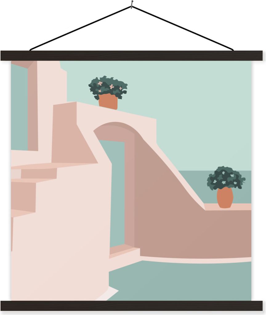 MuchoWow Textilposter Sommer - Zuhause - Minimalismus 120x120 cm mit schwarzem Rahmen - Aufhängungsset