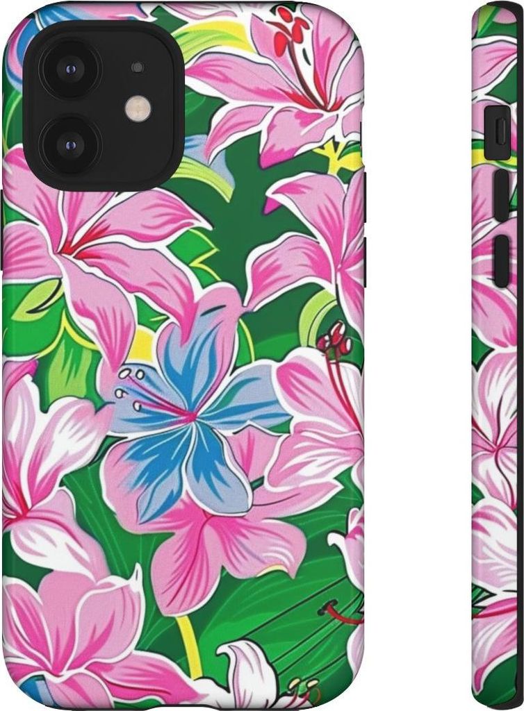 Blumiges Pink-Blau-Muster – Hülle Kompatibel mit iPhone 12