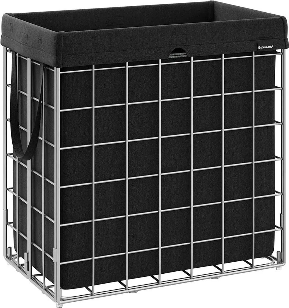 Panier à linge 110L pliable argent-noir - Structure fil métallique robuste