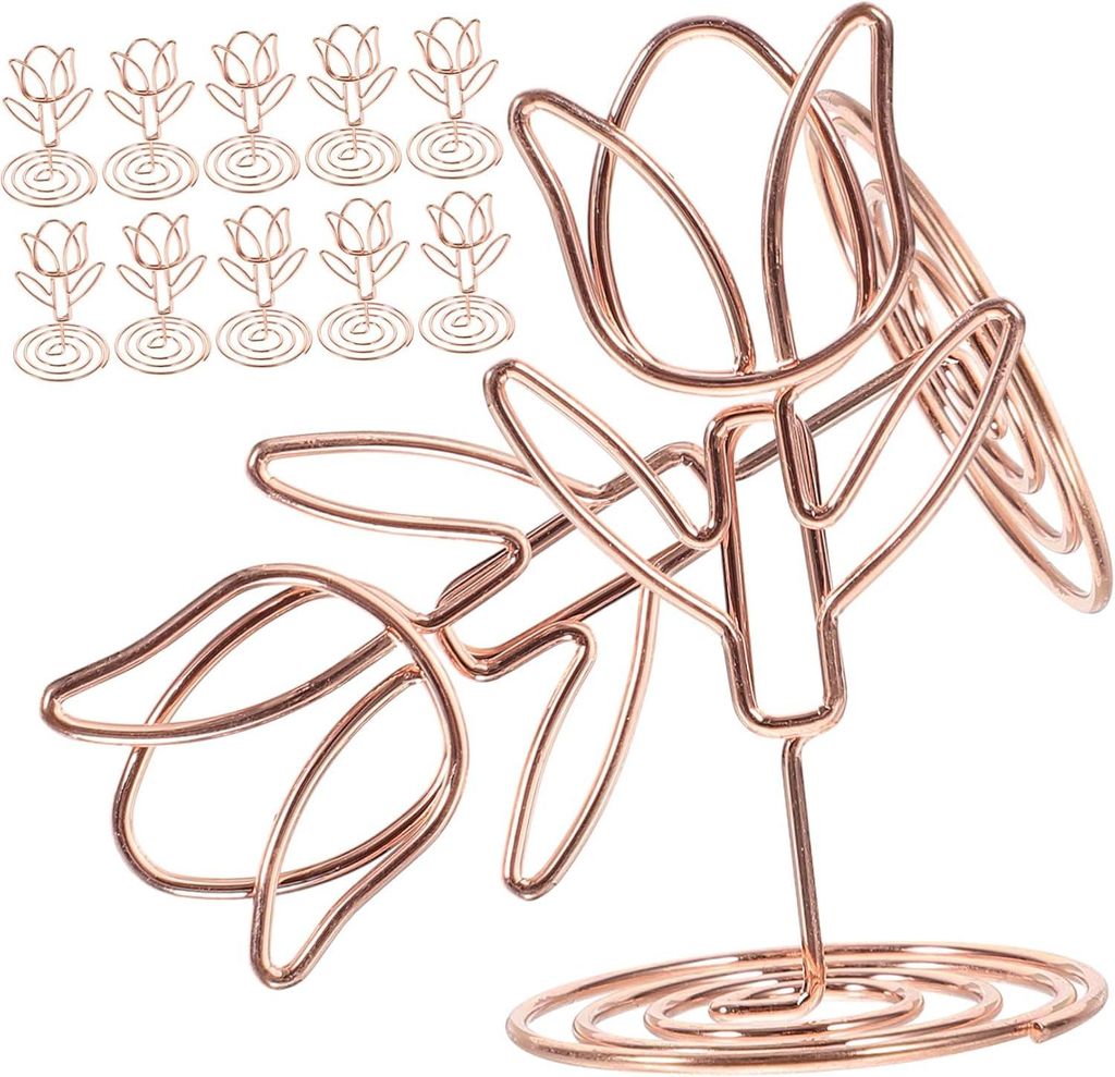 10 tulpenförmige Notizhalter aus Metall – Memo-Clips für Tischnummern, Hochzeiten, Bankette