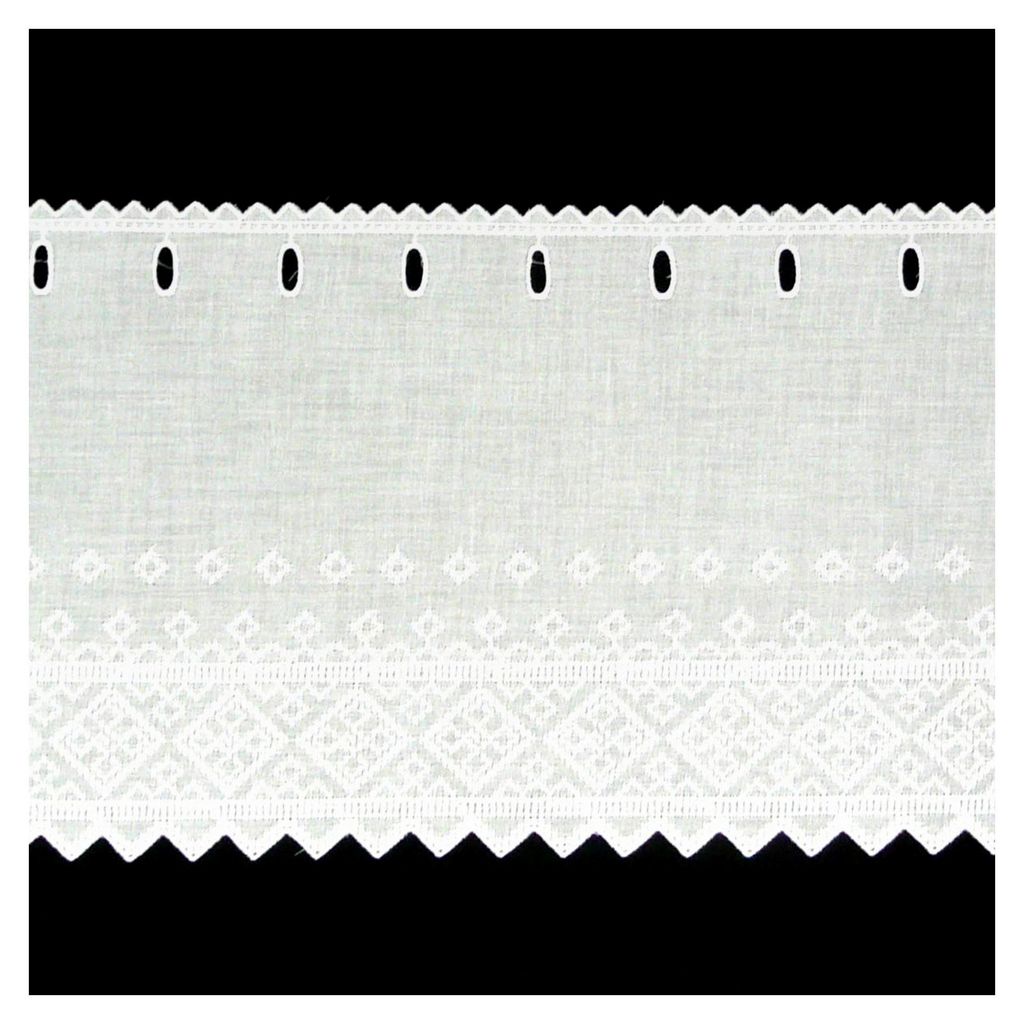 Scheibengardine Batist mit Rautenstickerei, Höhe 27 cm, weiß