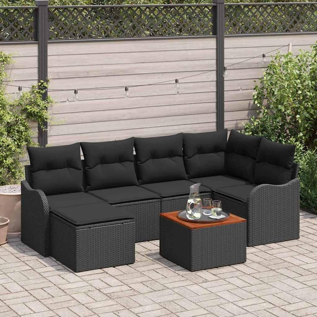 Maison Exclusive - Gartensofa-set mit Kissen 7 pcs Schwarz Poly-Rattan