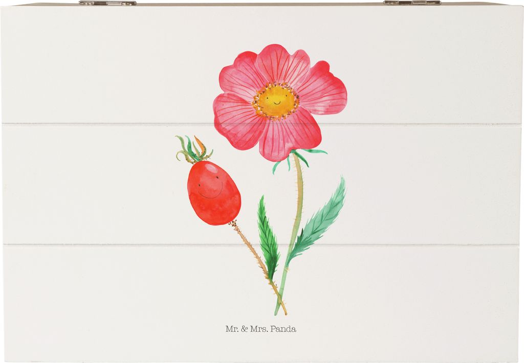 Mr. & Mrs. Panda Schatulle Blume Hagebutte 22 x 15 cm - Weiß - Geschenk, Schatzkiste, Lebensfreude, Garten, Holzkiste mit Deckel, Geschenkbox, Box...