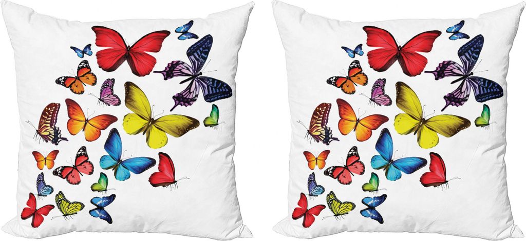 ABAKUHAUS Schmetterlinge Kissenbezug Set (2Stück), Joy Wildblumen Wandern, doppelseitiges Digitaldruckdekor mit Reißverschluss, 50 cm, Mehrfarbig