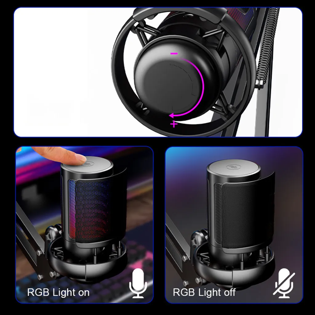 Microphone pour streaming et podcast ZELURXX USB avec éclairage intégré