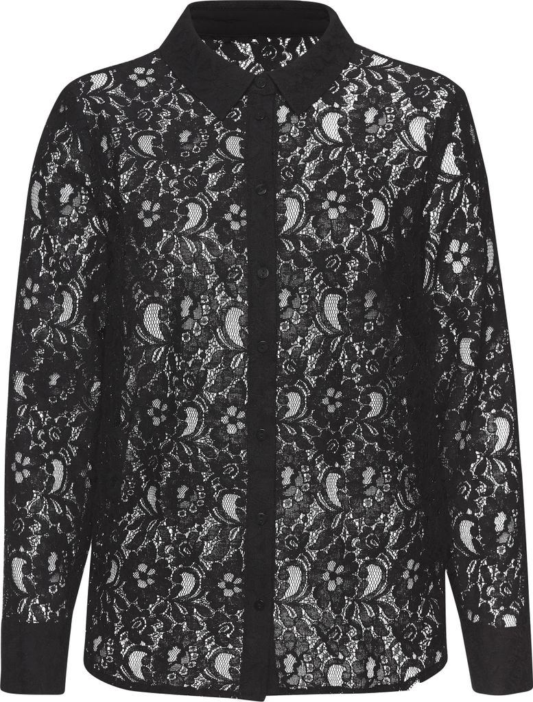 LASCANA Spitzenbluse mit Hemdblusenkragen schwarz Größe 36 Produktbild 