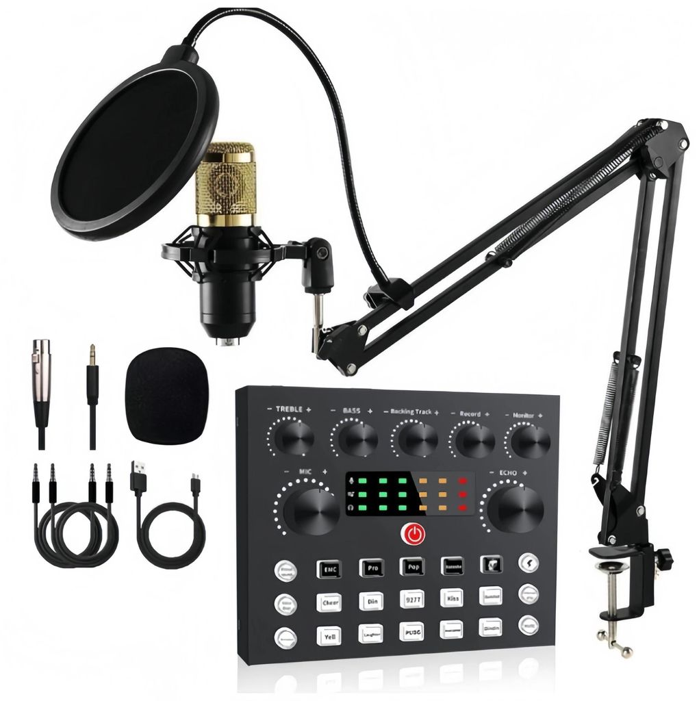 Mikrofon-Set mit Soundkarte - Bluetooth-Mixer - Kabellos - Für PC & Smartphone - Aufnahme & Live-Streaming - Gold