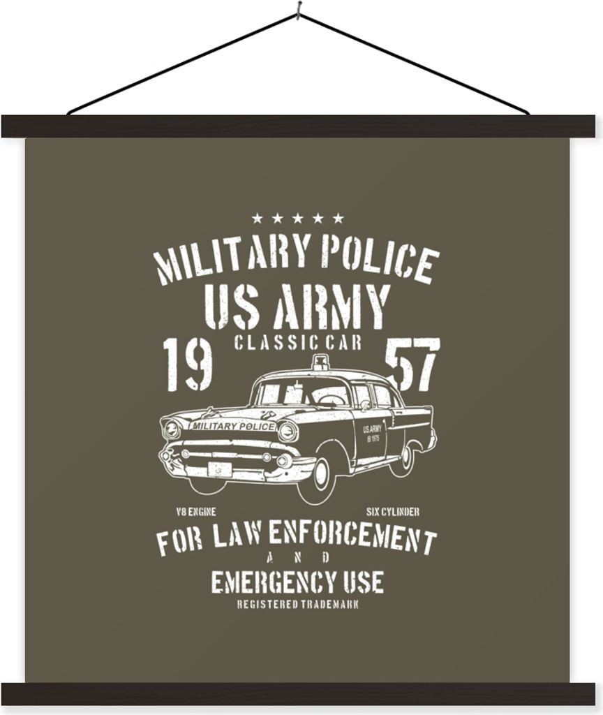 MuchoWow Textilposter Mancave - Auto - Polizei - Oldtimer 60x60 cm mit schwarzem Rahmen - Posteraufhänger
