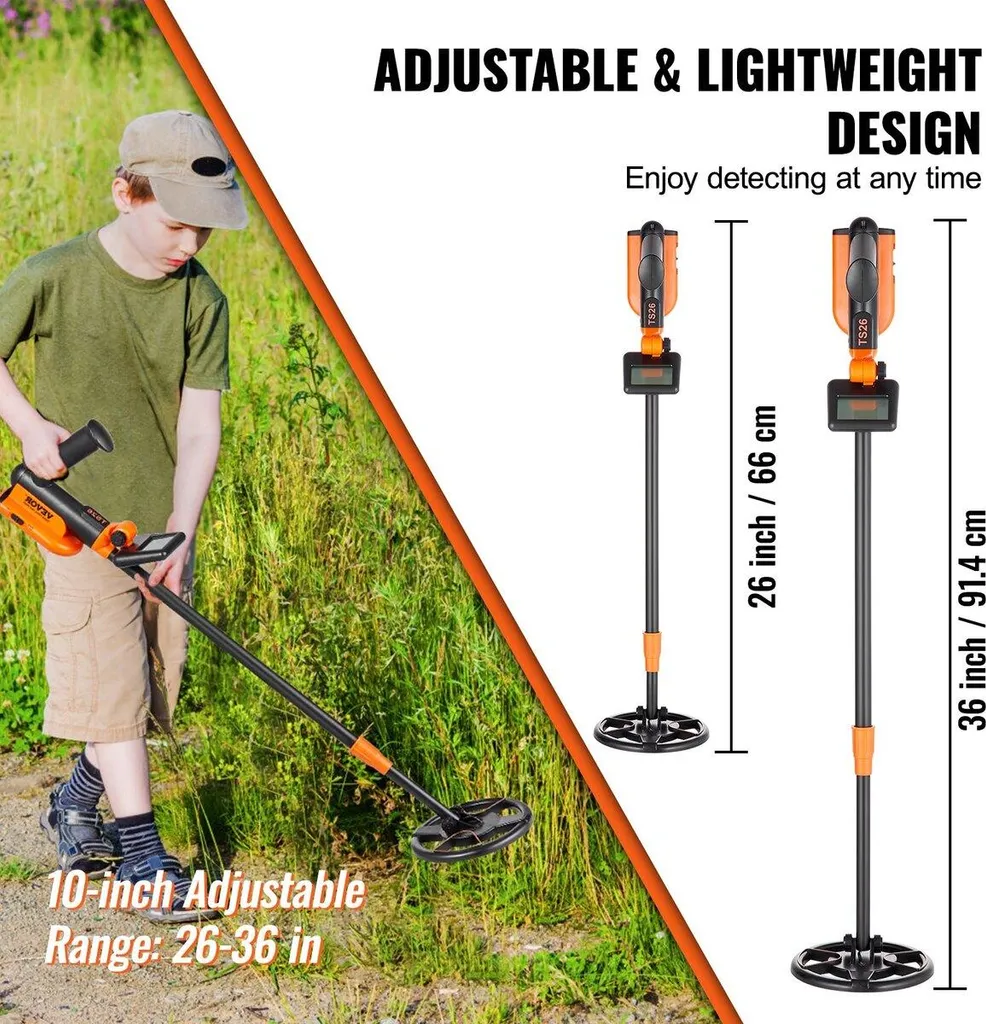 Metal detector per bambini, bobina di ricerca impermeabile da 6 pollici con display LCD, rilevatore d'oro regolabile da 26'' a 36'', asta leggera in fibra di carbonio per bambini e ragazzi alla ricerca di monete d'oro e tesori - 3