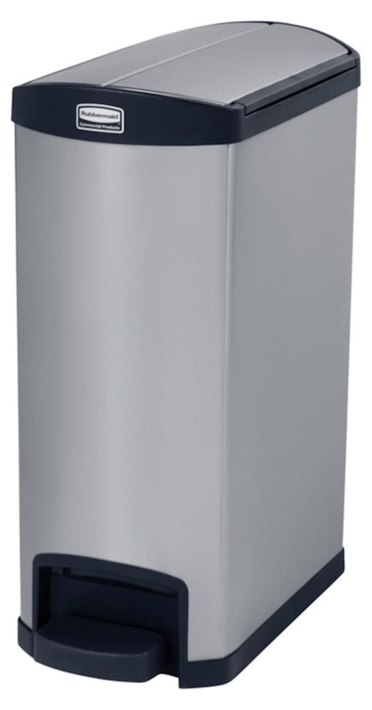 Rubbermaid Slim Jim Step On Container End Step Pedal-Abfalleimer | 50 Liter, HxBxT 72,1x34,3x52,7cm | Polyethylen | Silber mit schwarzem Akzentstre...