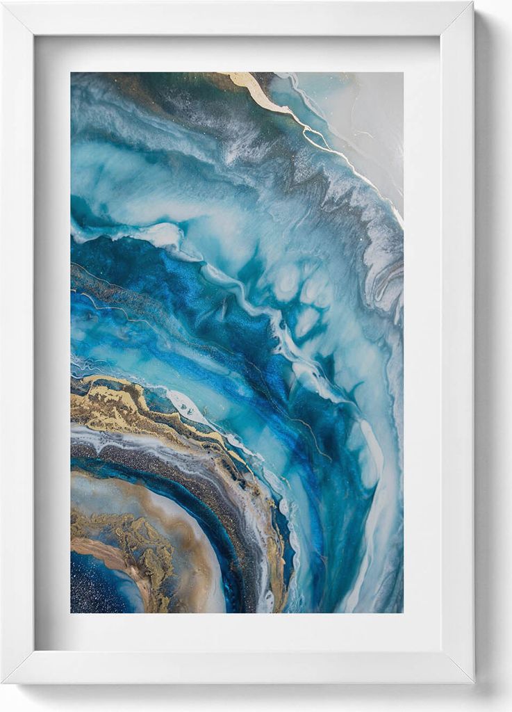 Blauer Marmor Abstraktion– Wandbild mit Rahmen – Gerahmtes Bild – Wanddekoration – 20x30 cm – Weiß