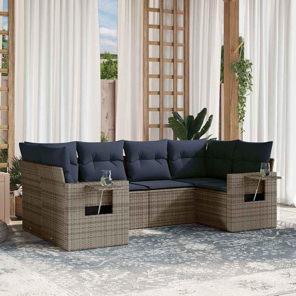 Maison Exclusive - 6-teiliges Gartensofa-Set mit Kissen, grau, Polyrattan