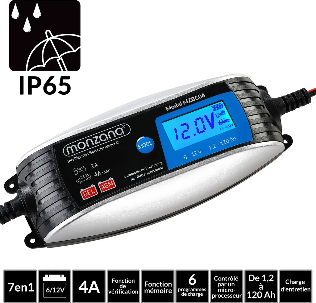 Chargeur intelligent 6 programmes pour batterie auto avec mode 6V - 2
