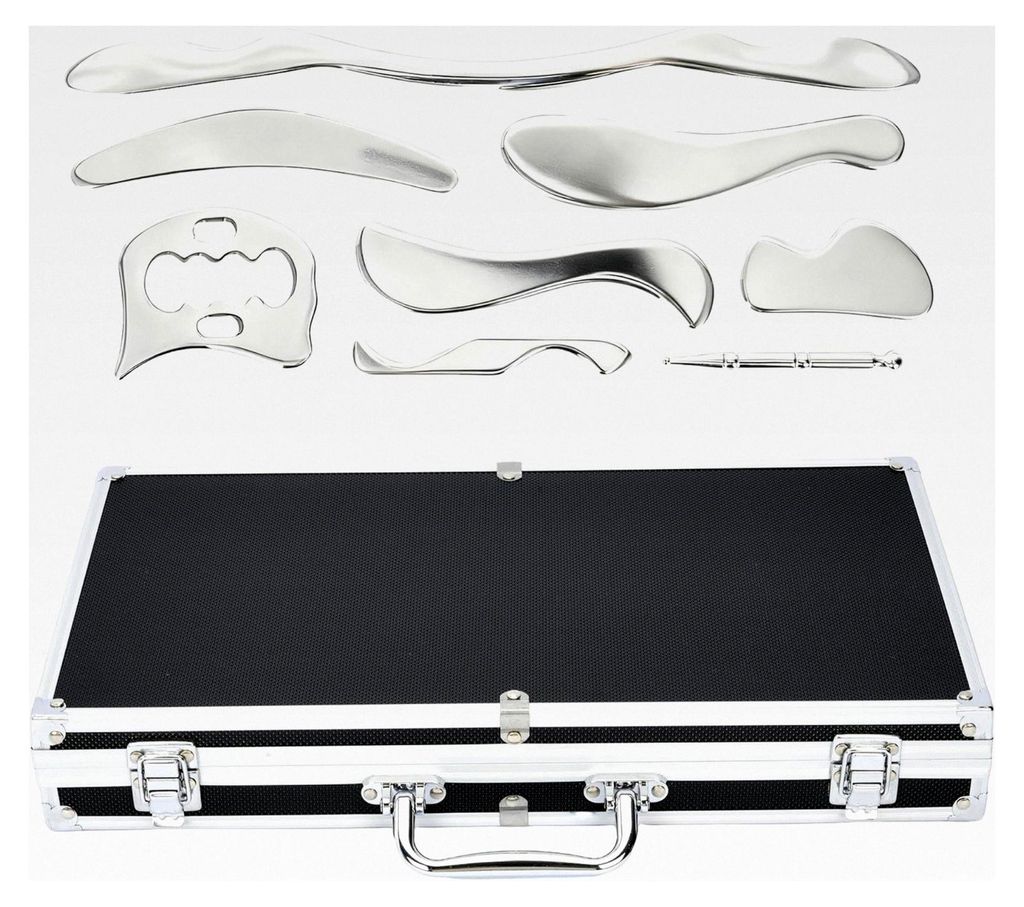8 in 1 Gua Sha Schaber Set aus Edelstahl für Muskelbehandlung mit Organizer, Massagetools für SPA, Massage zur Linderung von Muskelschmerzen und ...