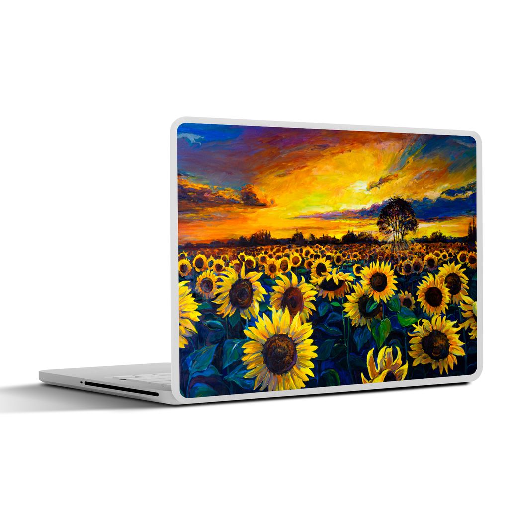MuchoWow Laptop Aufkleber Sticker Cover Gemälde - Ölfarbe - Blumen - Sonnenblume 31x22.5 cm - Laptop-Deko