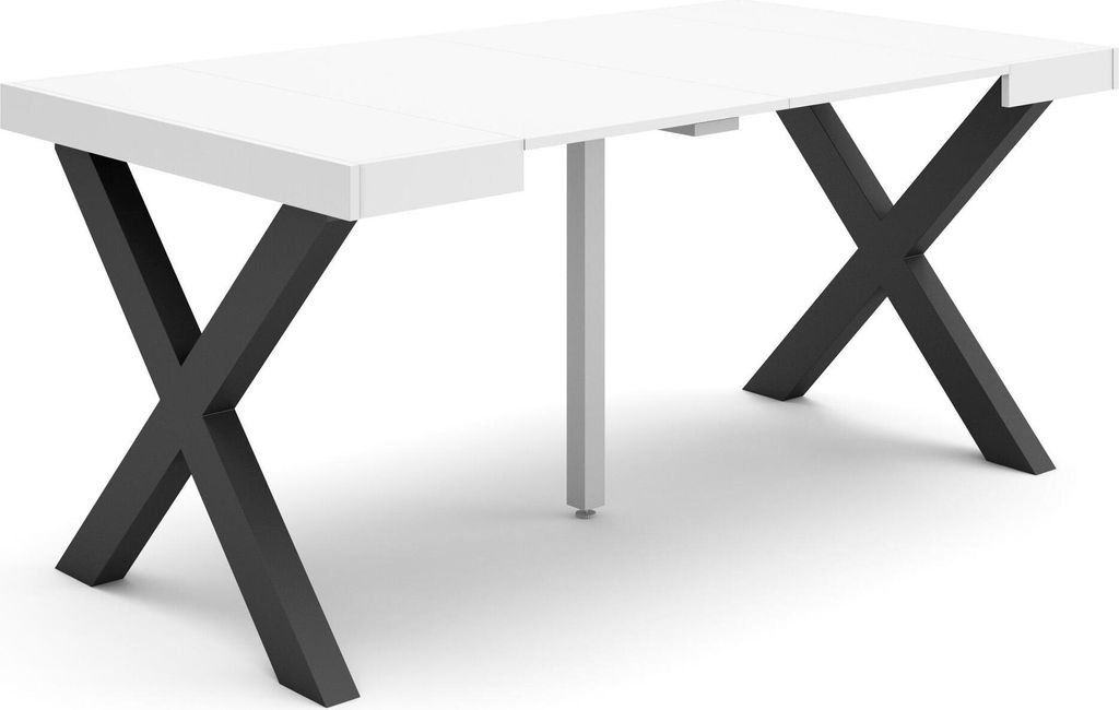 Ausziehbarertisch, 160x90x73cm, Für 8 Gäste, Massivholz Beine, Weiß