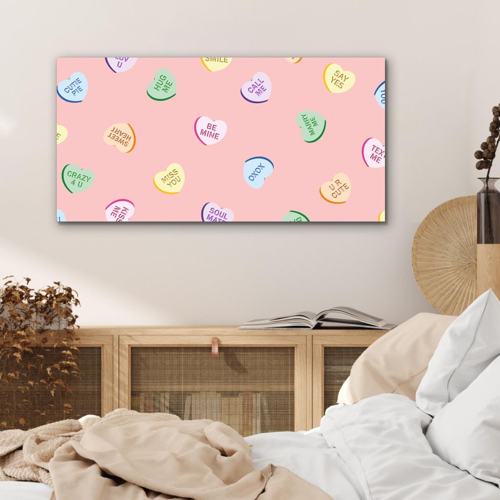 MuchoWow Wanddekoration Metall Metallbild Wandkunst 80x40 cm Herz - Bonbon - Pastell - Text MuchoWow Aluminium Gemälde - Wanddekoration - Alubild