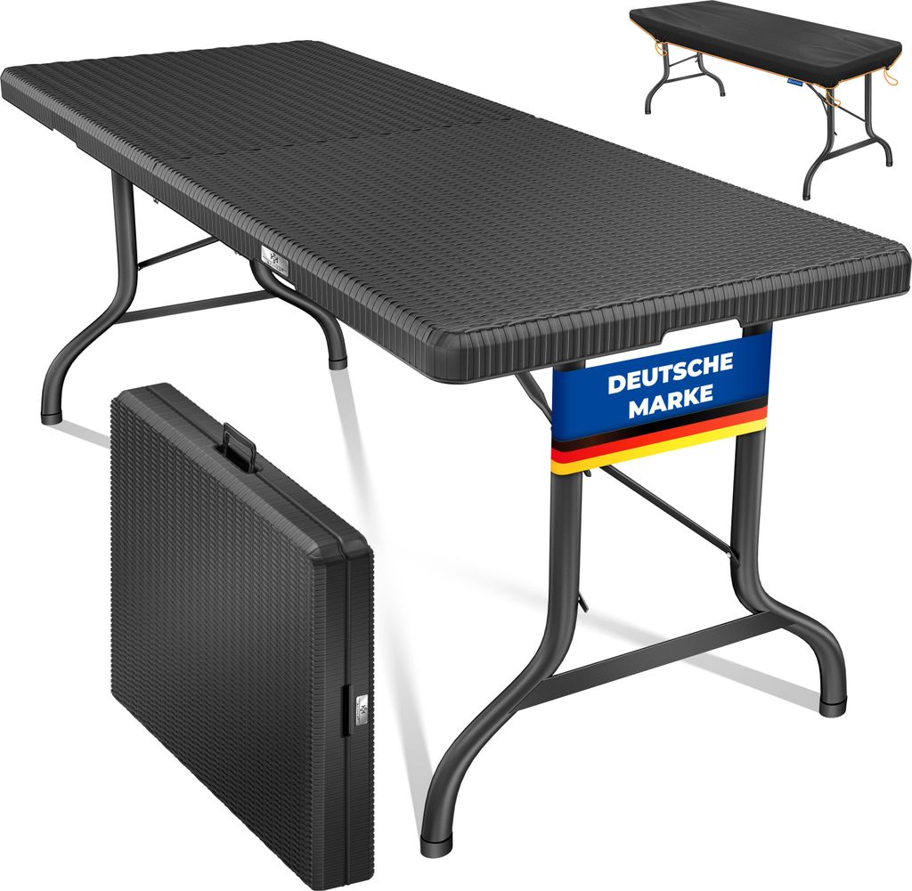 KESSER Buffettisch Tisch klappbar Kunststoff 183x76 cm Rattan Optik Campingtisch Partytisch Klapptisch Gartentisch für Garten Terrasse und Balko...