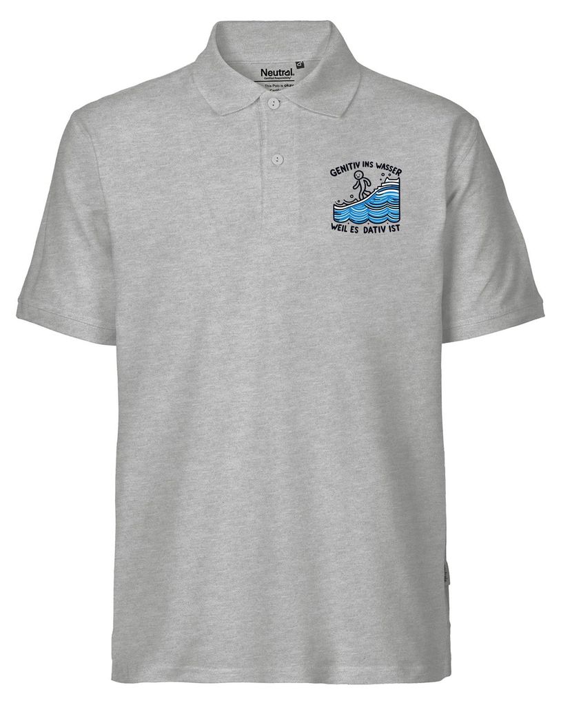 Huuraa Herren Polo Shirt Genitiv ins Wasser Dativ ist L Sport Grey Bio Baumwolle Fairtrade Poloshirt Geschenkidee