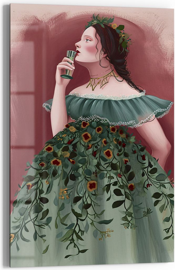 DEQORI Glasbild Echtglas 40x60 cm 'Grüne Eleganz' Wandbild Bild modern Deko