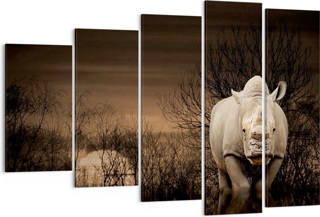 Bild auf Leinwand - Leinwandbild - Tier Nashörner Insekten - 150x100cm - Wand Bild - Wanddeko - Leinwanddruck - Bilder - Kunstdruck - Wanddekorati...