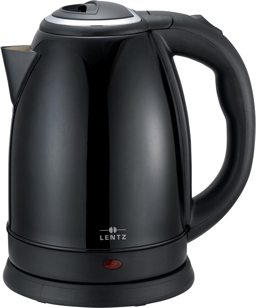 A studio shot of a black electric kettle.