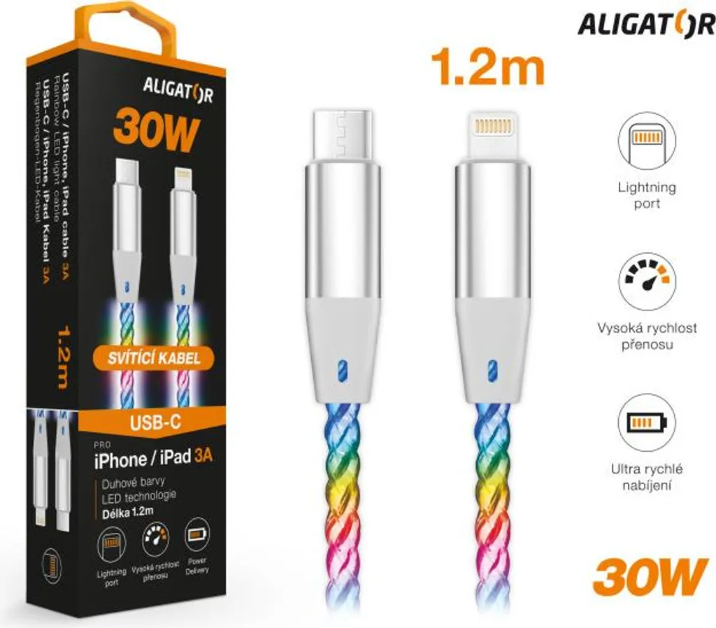 Aligator Light Cavo USB-C Lightning 3A 30W | PD Fast Charge 0,5m