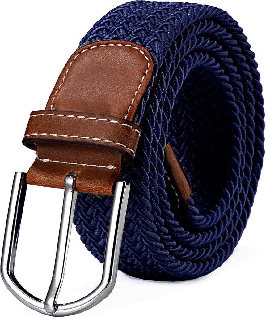 Flechtgürtel Navy, Uni Elastischer Stoffgürtel, geflochten, Stretchgürtel, Bauchumfang von 100 cm - 120 cm, A0129