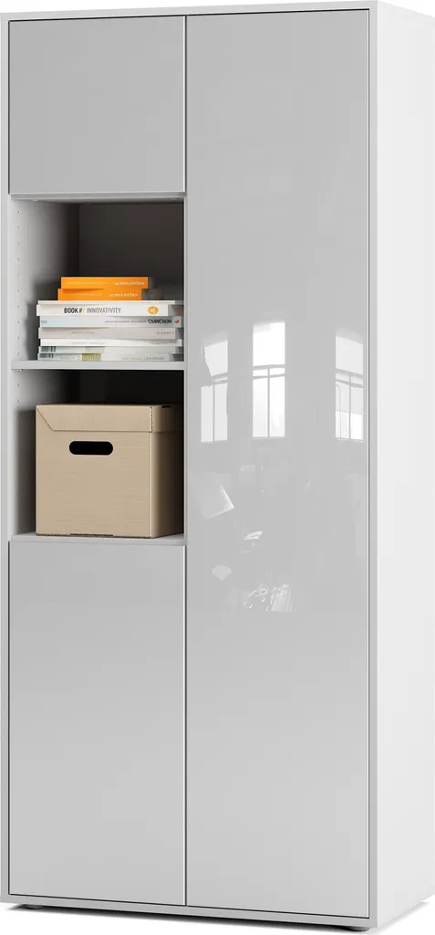 Armoire de bureau Amira T20 SIMPLYFURN avec 2 niches Blanc brillant