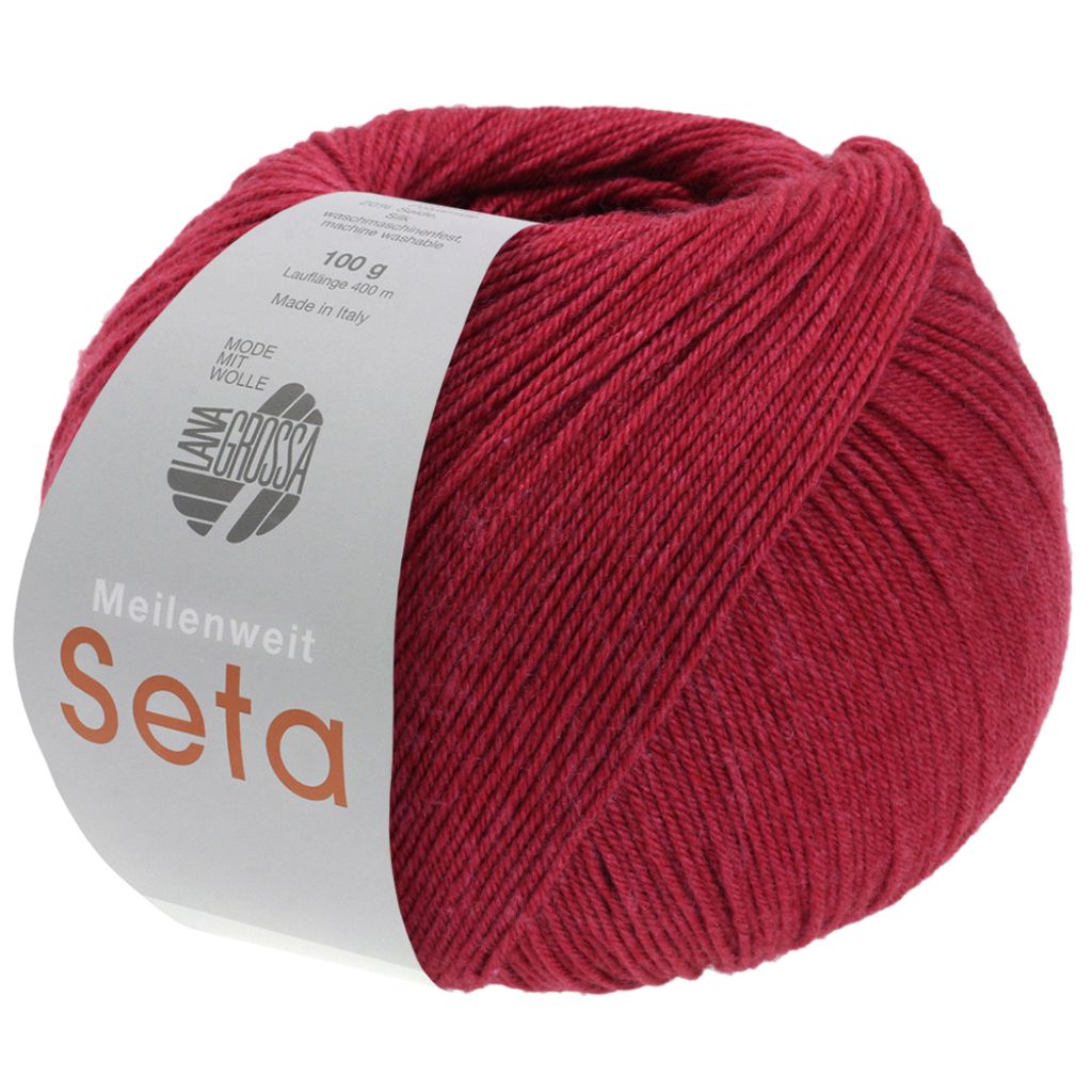 Lana Grossa MEILENWEIT 100 g SETA 4-fach Sockenwolle mit Seide, hochwertiges Garn Farbe 011 - Dunkelrot