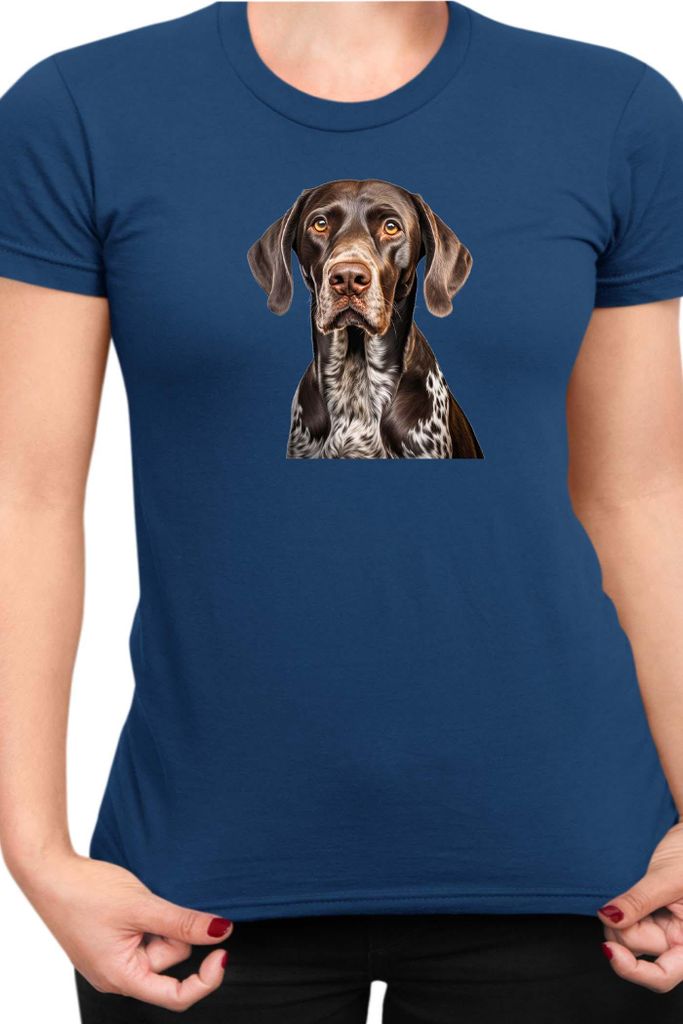 Damen T-Shirt Dogs Breeds German Shorthaired Pointer Dog Breed 007, Lady M / Dunkelblau