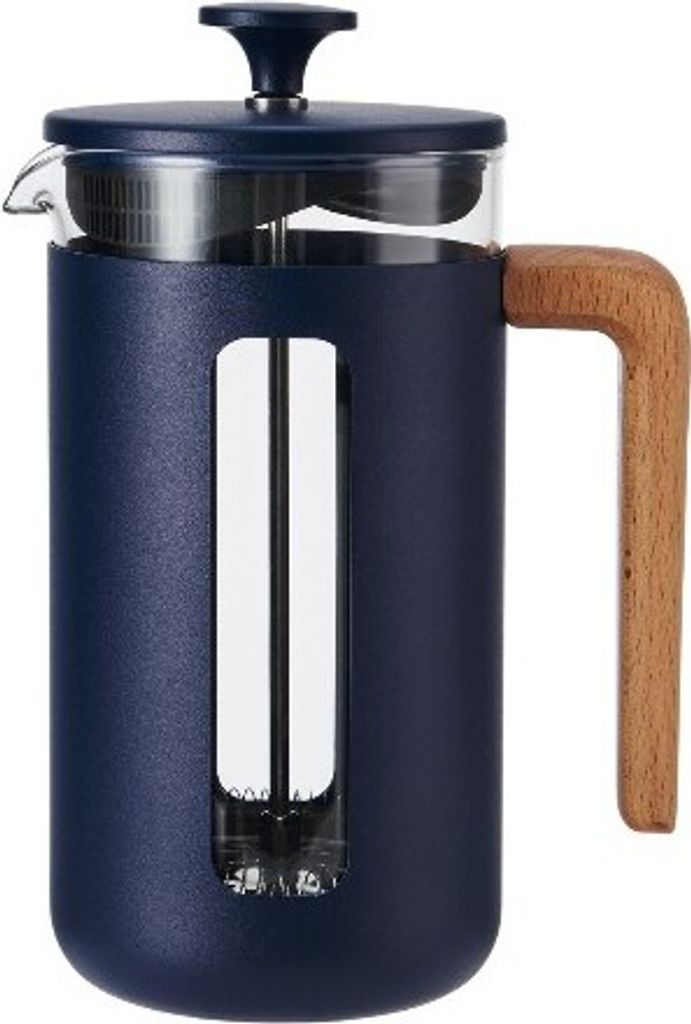 Cafetière, 8 Tassen, 1 L, Edelstahl, Glas, Holz, Blau - La Cafetière | Pisa
