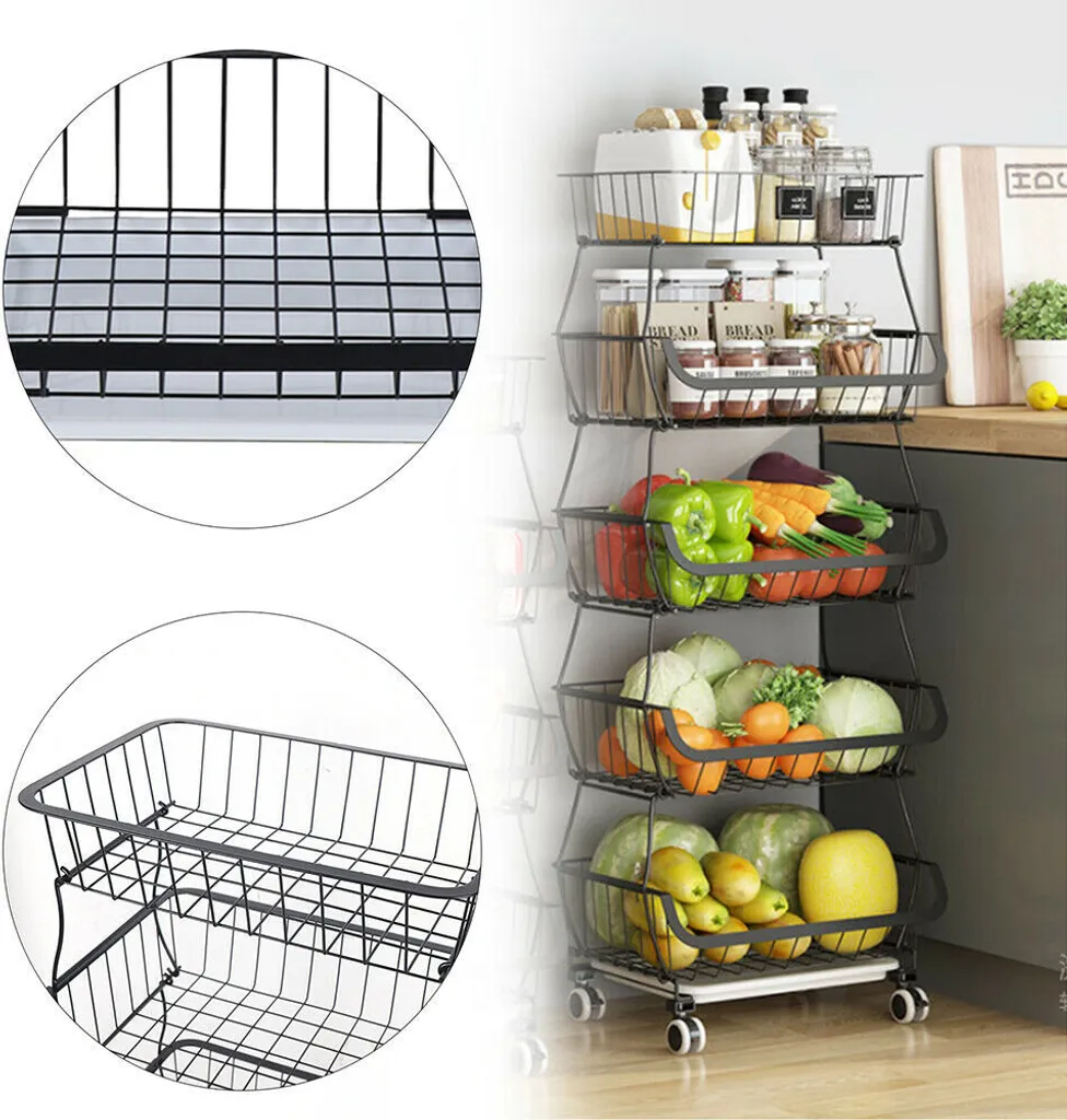 Étagère de cuisine 5 étages Modula en acier noir pour légumes