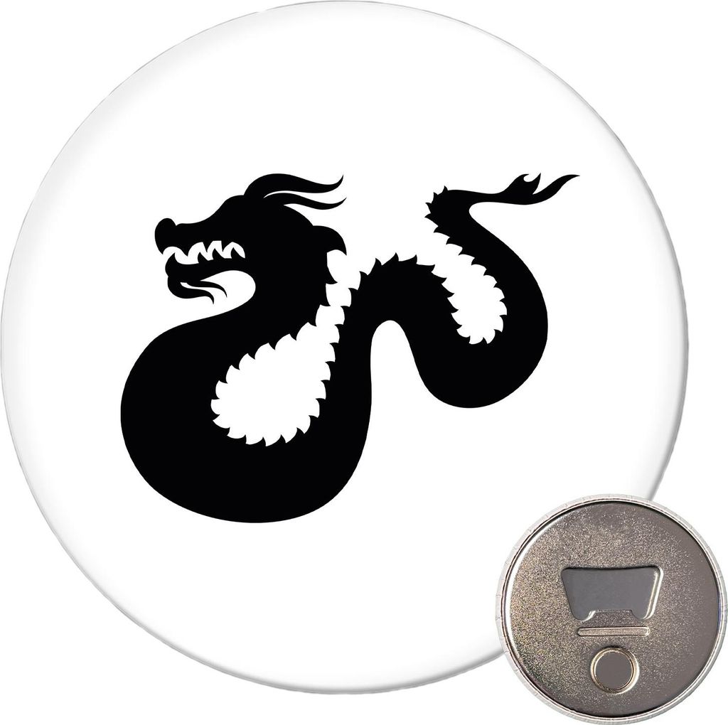 Huuraa Magnet Dragon Silhouette 59mm Kühlschrankmagnet rund Flaschenöffner Geschenkidee