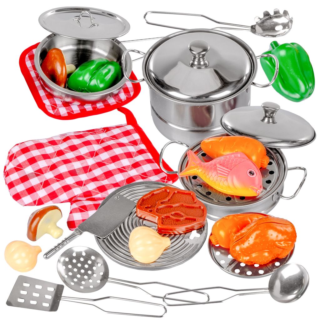 Kochgeschirr-Set mit Zubehör bunt Blech Geschirr Töpfe für Kinderküche Spielzeug 