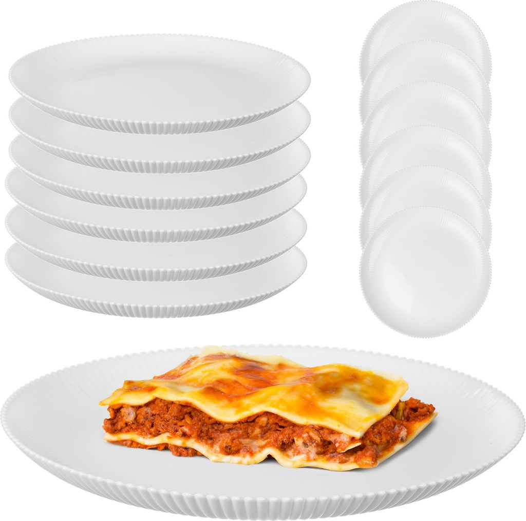 KADAX Speiseteller 26,5 cm im 6er Set, weiße Essteller aus Opalglas, Servierteller, große Teller mit hohem Rand, Spülmaschinen- & Mikrowellengee...