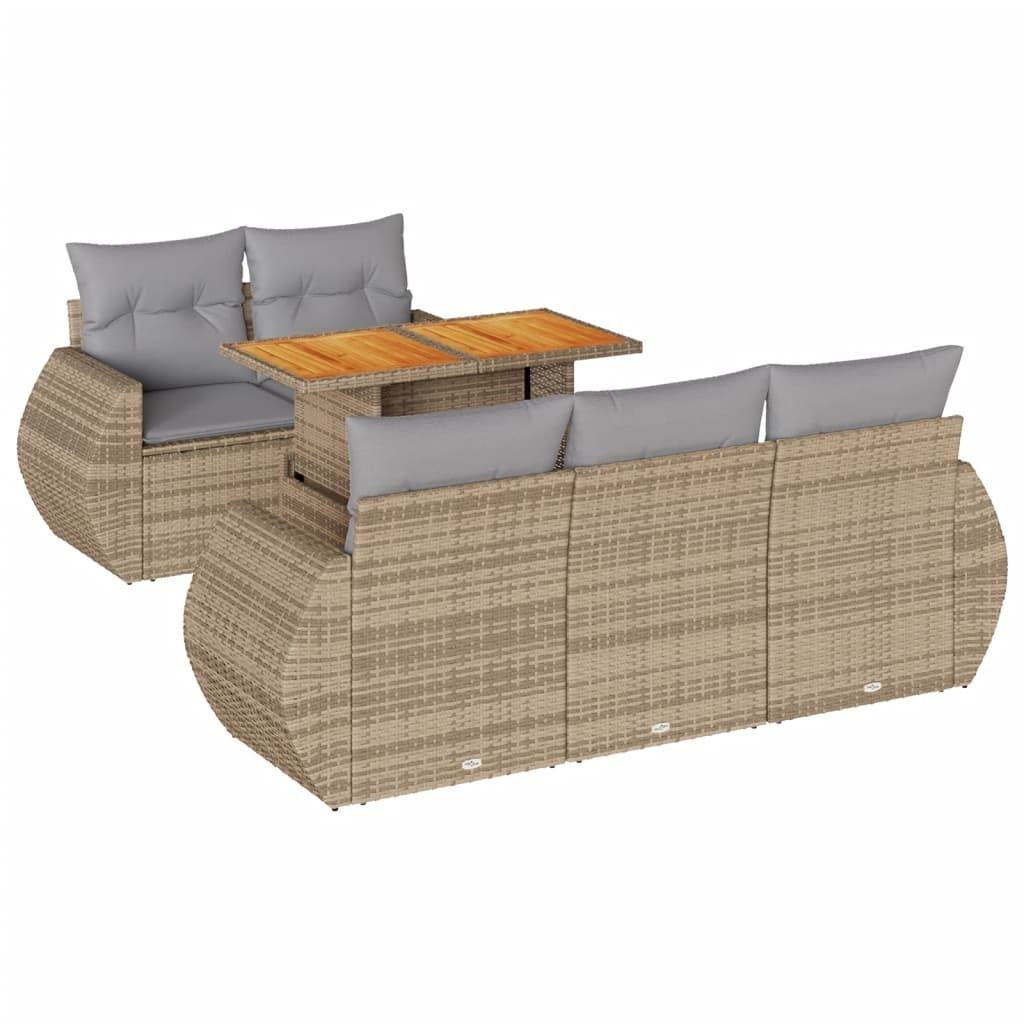 "2026 MODERNE" 6-tlg. Garten-Lounge-Set - elegantes Design - Sitzgruppe/Gartengarnitur - mit Kissen Beige Poly Rattan - Terassenmöbel NeuMöbel128629