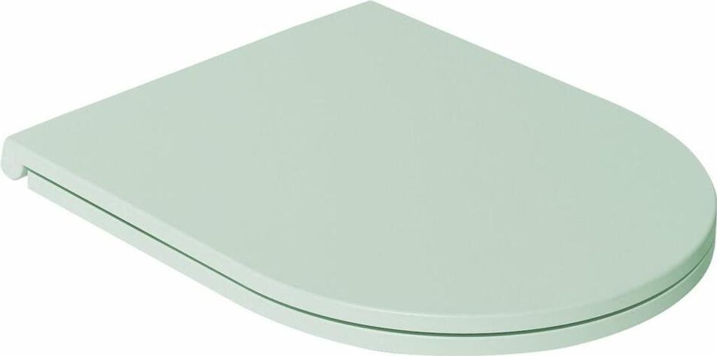 A light mint green toilet seat is shown from a slightly elevated angle against a white background.