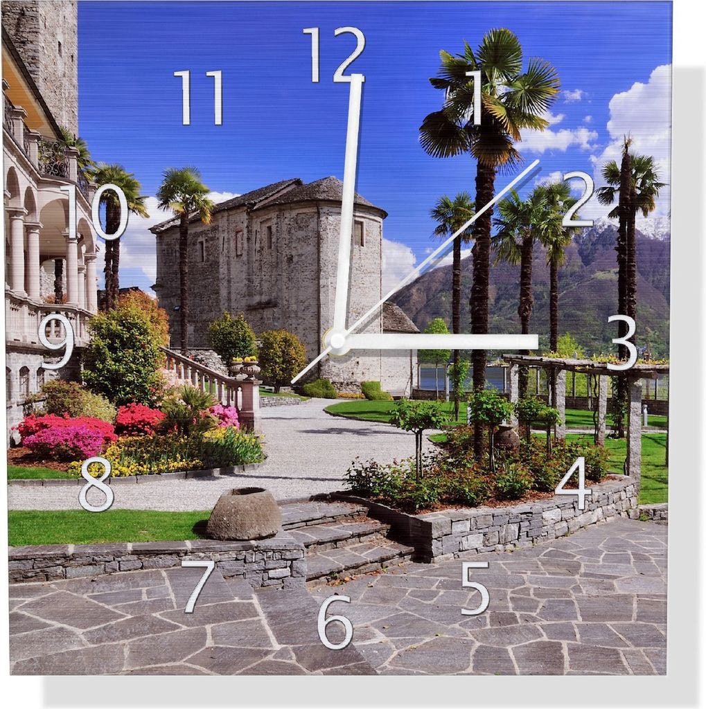 Wallario Design Wanduhr Palmen im Süden aus Aluverbund, Größe 30 x 30 cm