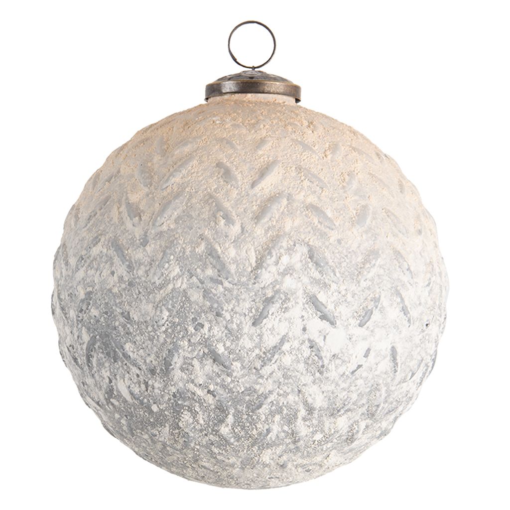 Clayre & Eef Weihnachtskugel XL Ø 15 cm Weiß Grau Glas Rund